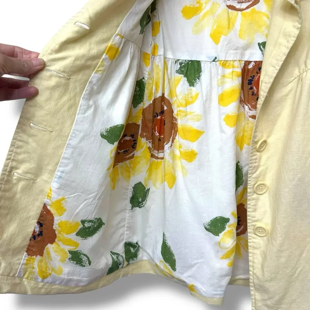 Baby Gap Jacket Girls Linen Cotton Yellow Floral Lined Pea Coat 4T Y2K Cottage
